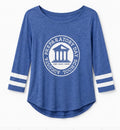 Womens blue baseball shirt with academic logo